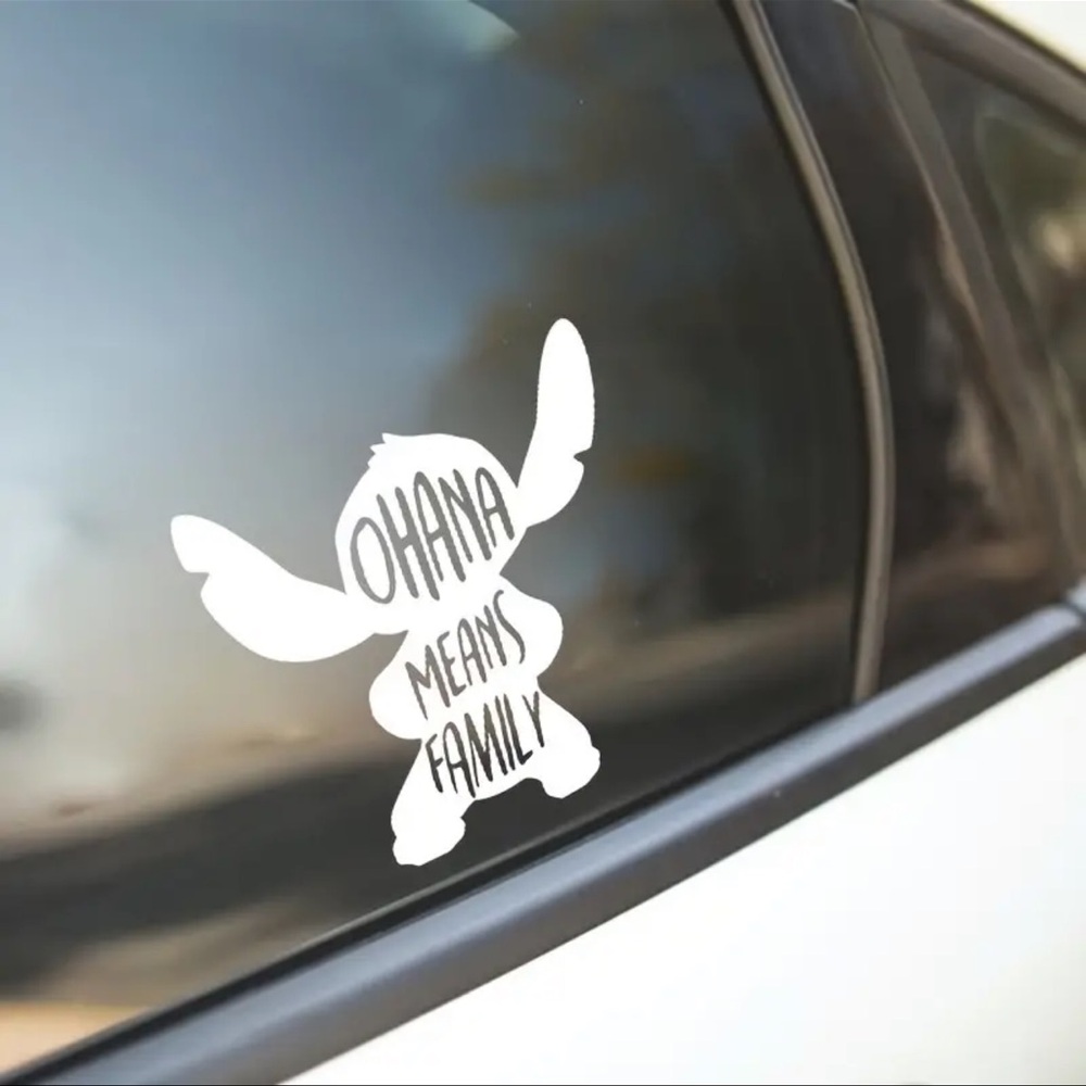 Stitch “Ohana Means Family” Quote Vinyl Sticker For Car, NEW